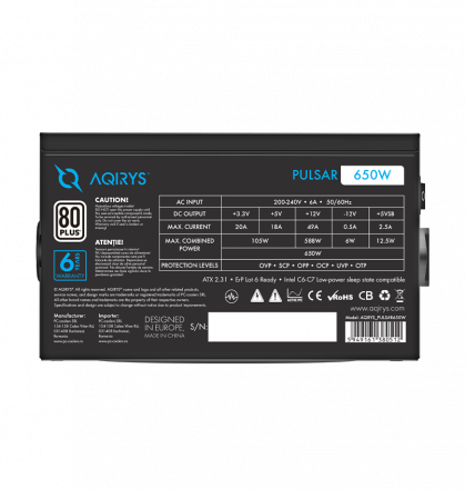 Блок питания AQIRYS PULSAR 650W - купить геймерскую периферию AQIRYS